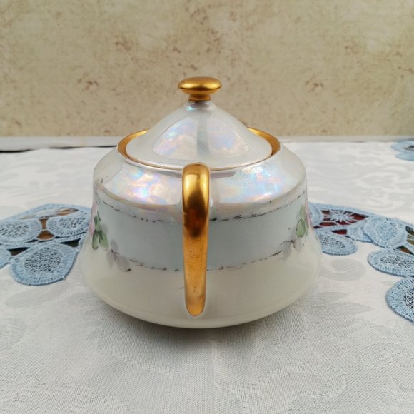 Vintage TK Czechoslovakia Sugar Bowl Hand Painted Pink Floral Design Gold Trim - Picture 3 of 8